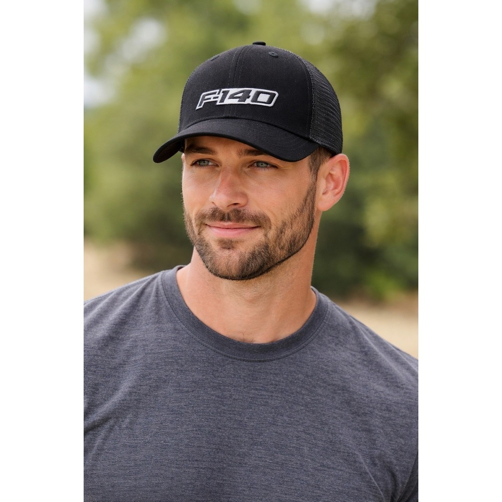 F140 Trucker Hat Black Mesh Snapback Cap Embroidered Logo Adjustable Adult
